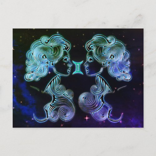 gemini the twins zodiac postcard