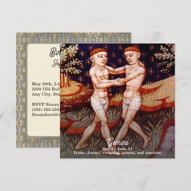 Gemini the Twins Zodiac Sign Birthday Party Invitation (Front/Back)