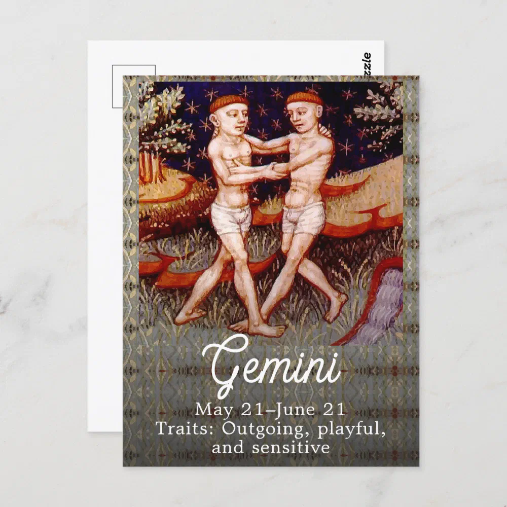 Gemini the Twins Zodiac Sign Birthday Party Postcard