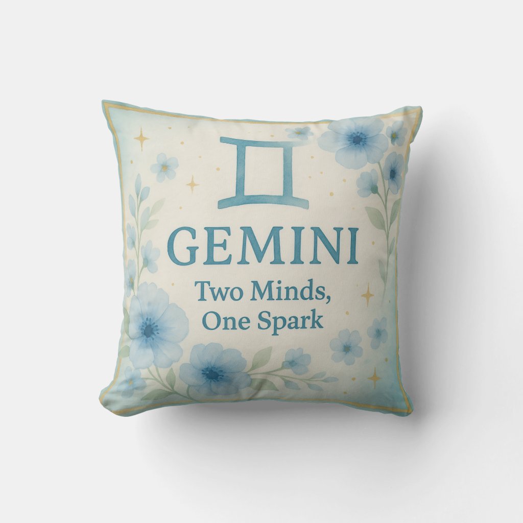 Gemini Air Sign Floral Watercolor Zodiac Pillow