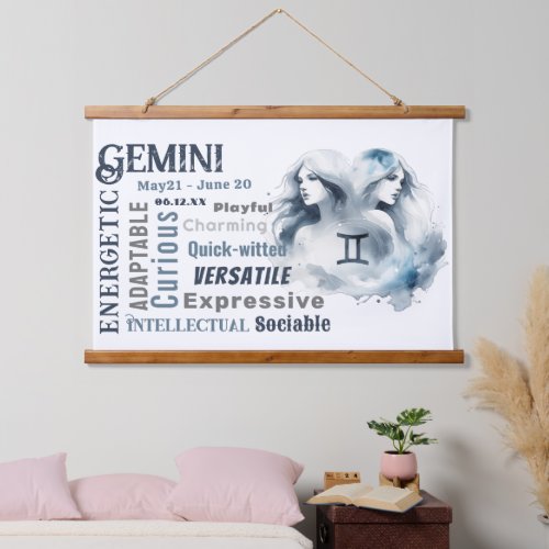 Gemini Traits Watercolor Bull Zodiac Sign Birthday Hanging Tapestry