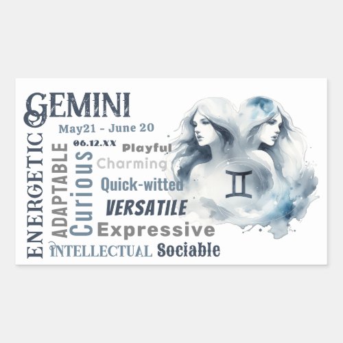 Gemini Traits Watercolor Zodiac Sign Astrology Rectangular Sticker