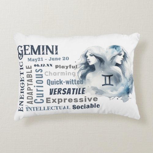 Gemini Traits Watercolor Zodiac Sign Birthday Accent Pillow