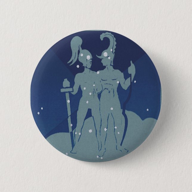 Gemini Twin Constellation Vintage Zodiac Astrology Button (Front)