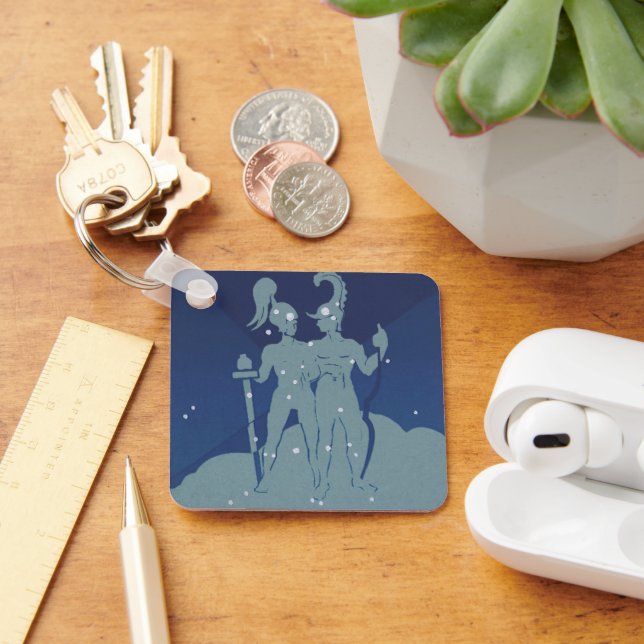 Gemini Twin Constellation Vintage Zodiac Astrology Keychain (Desk)