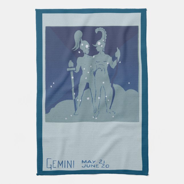 Gemini Twin Constellation Vintage Zodiac Astrology Kitchen Towel (Vertical)
