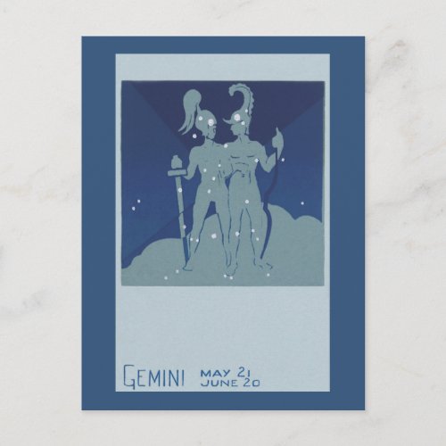 Gemini Twin Constellation Vintage Zodiac Astrology Postcard