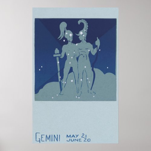 Gemini Twin Constellation Vintage Zodiac Astrology Poster