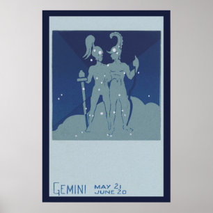 Gemini Twin Constellation Vintage Zodiac Astrology Poster