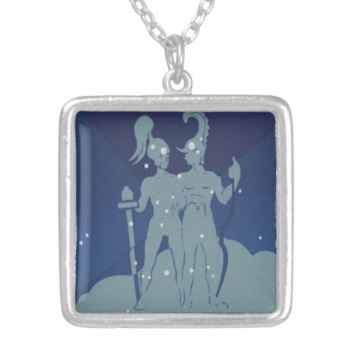 Gemini Twin Constellation Vintage Zodiac Astrology Silver Plated Necklace