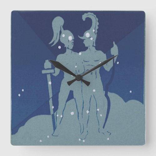 Gemini Twin Constellation Vintage Zodiac Astrology Square Wall Clock