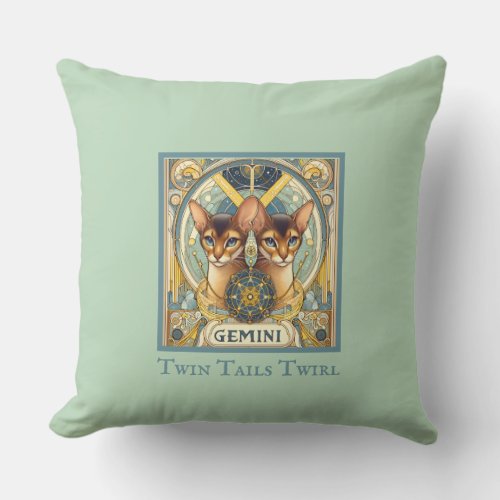 Gemini Twin Tails Twirl Zodiac Throw Pillow