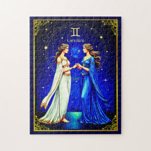 Gemini Twins Beneath a Starry Sky Jigsaw Puzzle