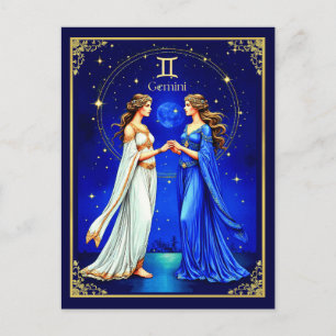 Gemini Twins Beneath a Starry Sky Postcard