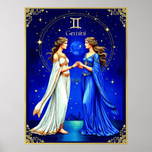 Gemini Twins Beneath a Starry Sky Poster