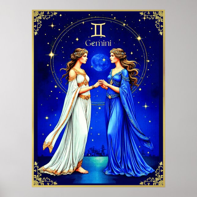 Gemini Twins Beneath a Starry Sky Poster (Front)