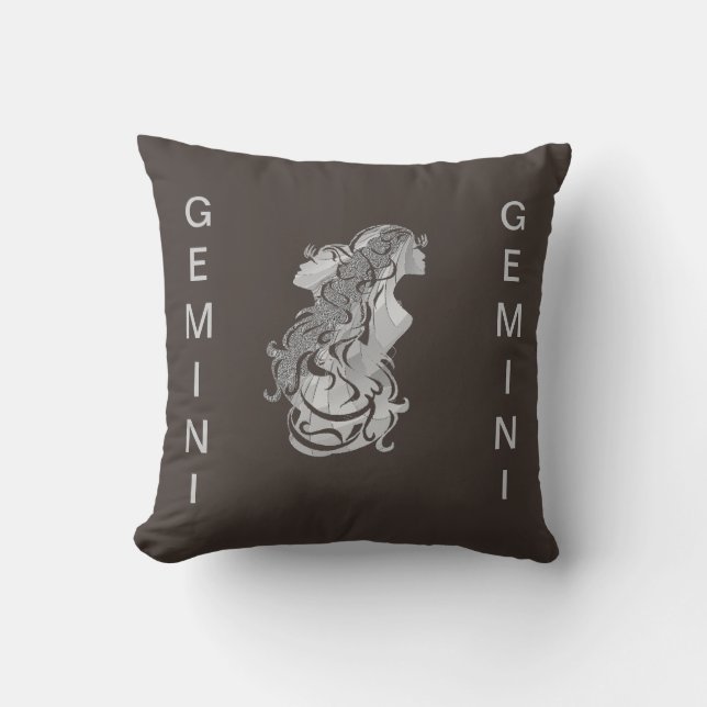 Gemini Twins Brown Throw Pillow (Front)