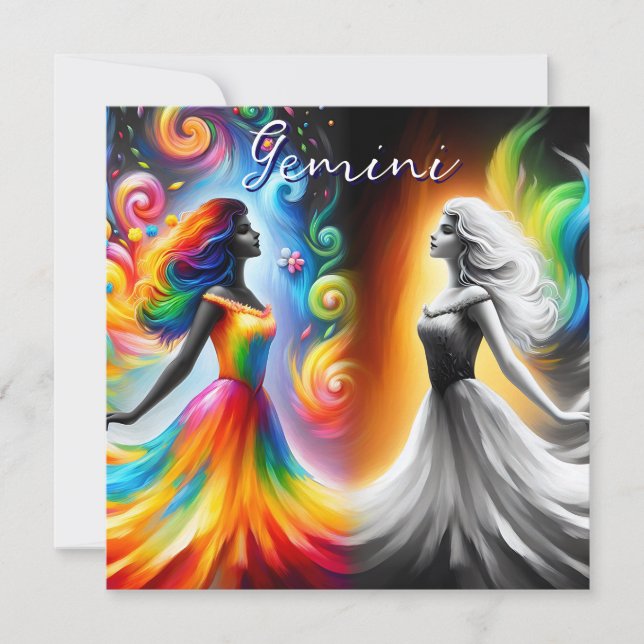 Gemini Twins Color & Black and White Horoscope (Front)