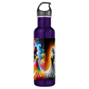 Gemini Twins Color & Black and White Horoscope Stainless Steel Water Bottle