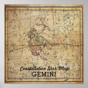 Gemini Twins Constellation Star Map June Poster