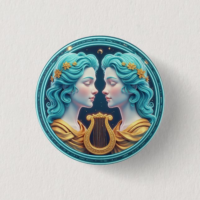 Gemini Twins Goddess Statues With Neon Circle Button (Front)