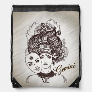 Gemini Twins Masked Lady Zodiac Drawstring Bag