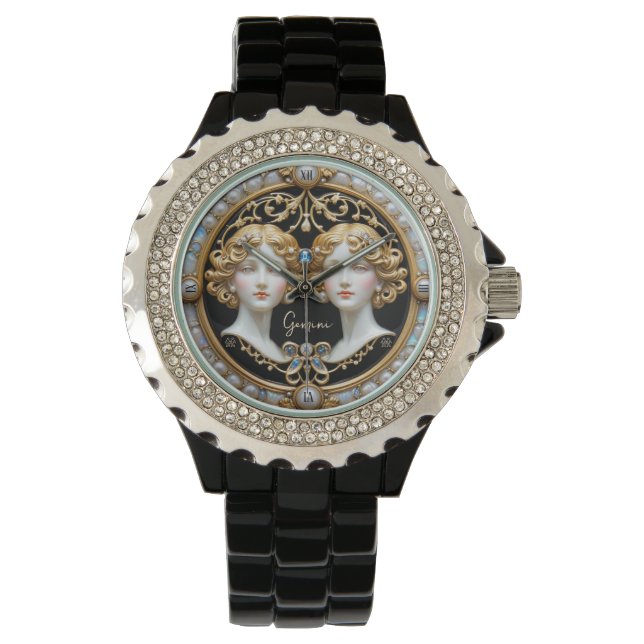 Gemini Twins, Pearl and Gold Personalized  Watch (Front)