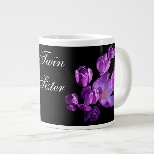 Gemini twins purple flowers black boho floral girl giant coffee mug