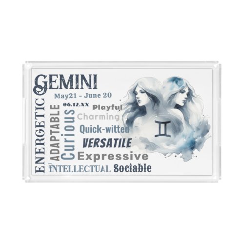 Gemini Twins Traits Zodiac Sign Birth Date Acrylic Tray