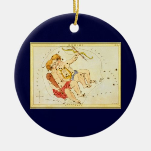 Gemini Twins Vintage Constellation Uranias Mirror Ceramic Ornament