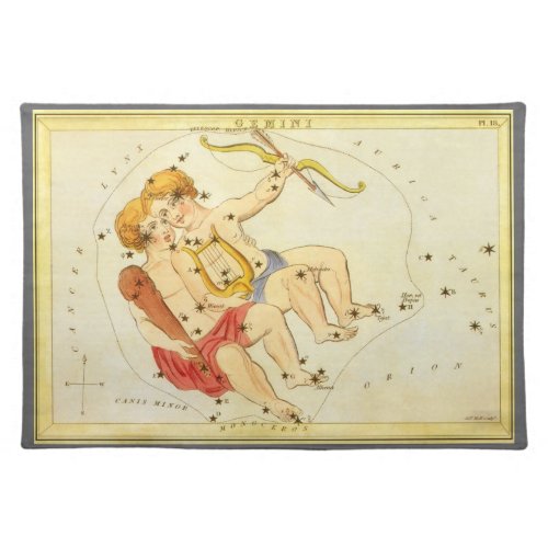 Gemini Twins Vintage Constellation Uranias Mirror Cloth Placemat