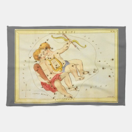 Gemini Twins Vintage Constellation Uranias Mirror Kitchen Towel