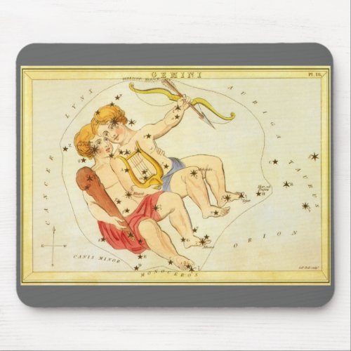 Gemini Twins Vintage Constellation Uranias Mirror Mouse Pad