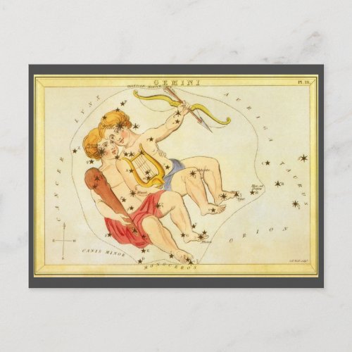 Gemini Twins Vintage Constellation Uranias Mirror Postcard