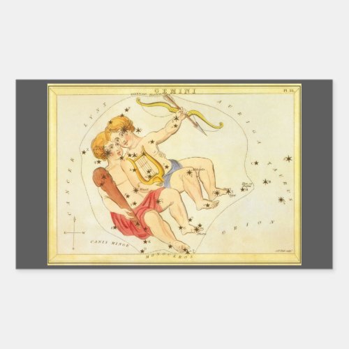 Gemini Twins Vintage Constellation Uranias Mirror Rectangular Sticker