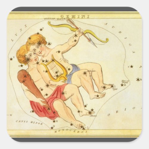 Gemini Twins Vintage Constellation Uranias Mirror Square Sticker
