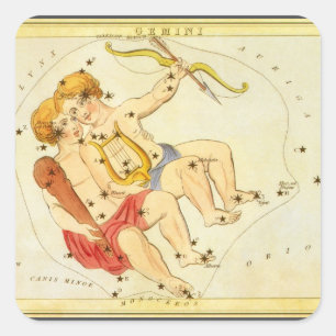 Gemini Twins Vintage Constellation Urania's Mirror Square Sticker