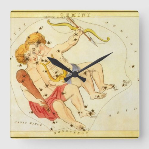 Gemini Twins Vintage Constellation Uranias Mirror Square Wall Clock