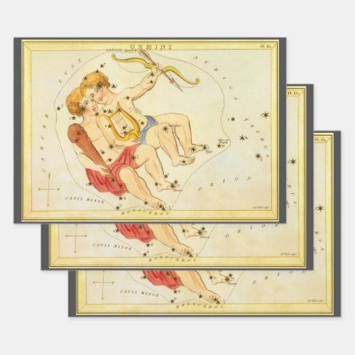 Gemini Twins Vintage Constellation Uranias Mirror Wrapping Paper Sheets