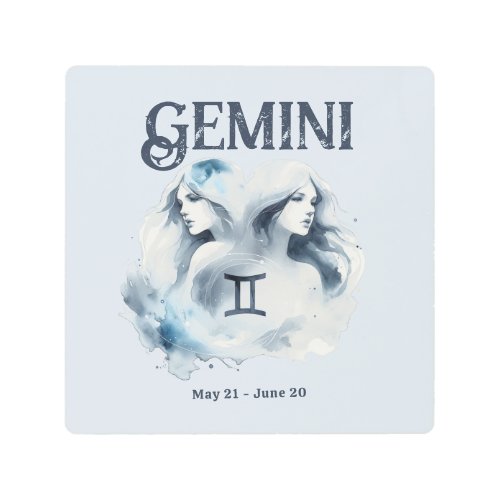 Gemini Twins Watercolor Astrology Zodiac Custom Metal Print