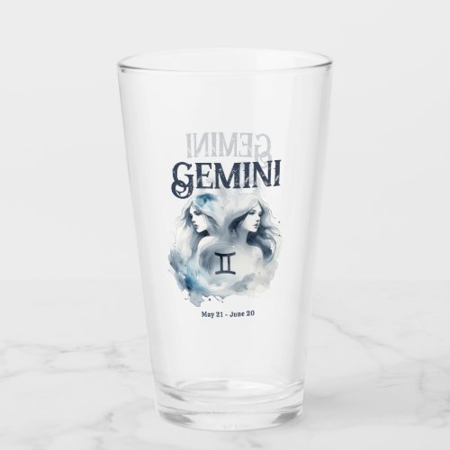 Gemini Twins Watercolor Zodiac Sign Birthday Glass