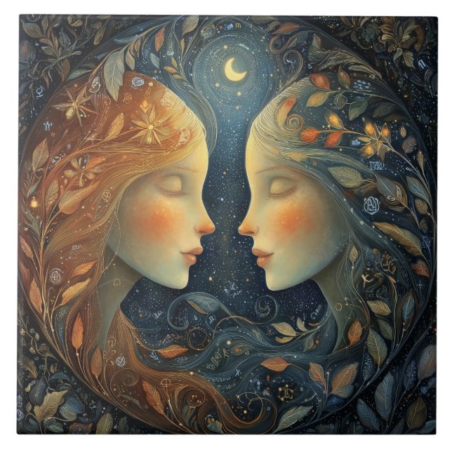 Gemini Twins Zodiac Astrology Celestial Birthday Ceramic Tile (Front)