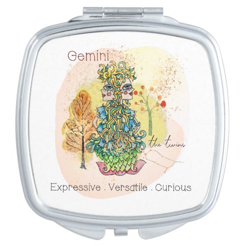 Gemini Twins Zodiac Character Traits Whimsical Compact Mirror