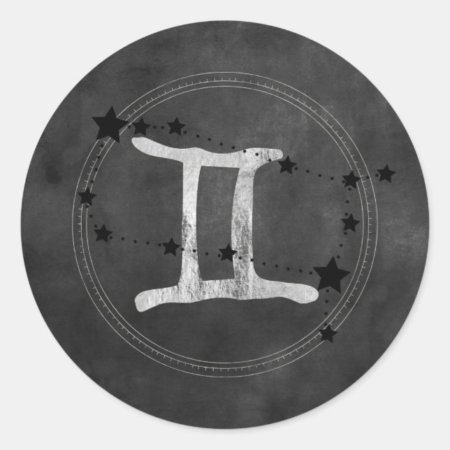 Gemini Twins zodiac sign constellation silver star Classic Round Sticker (Front)