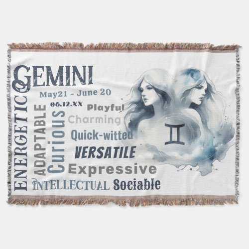 Gemini Twins Zodiac Sign Custom Birth Date Throw Blanket
