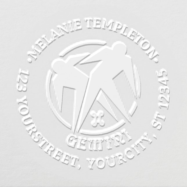 Gemini Twins Zodiac Sign Round Name Return Address Embosser (Design)