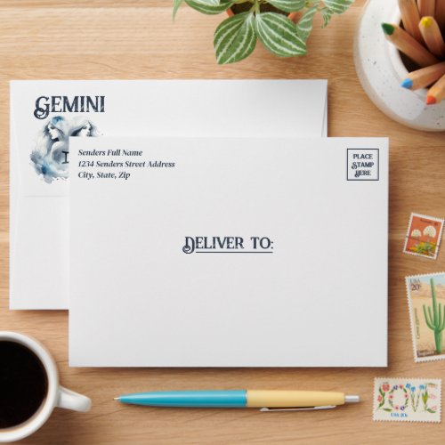 Gemini Twins Zodiac Themed Birthday Party 5x7 Envelope
