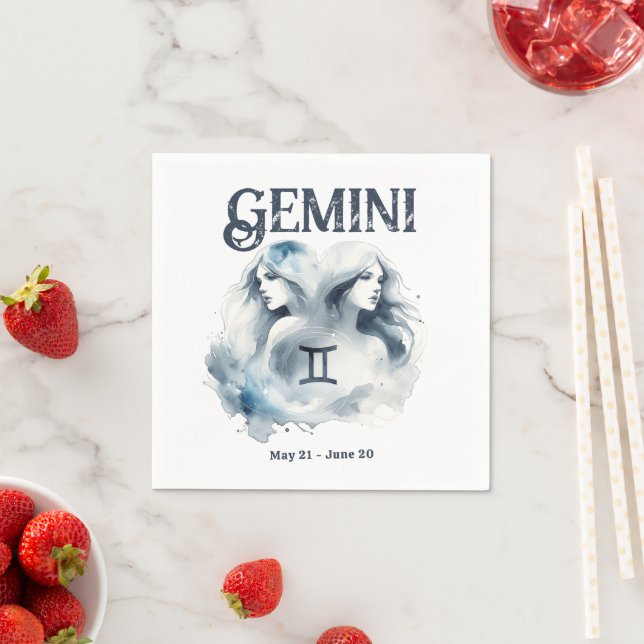 Gemini Twins Zodiac Themed Birthday Party Napkins (Insitu)