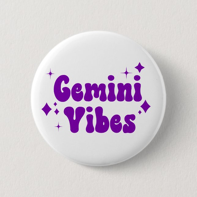 Gemini Vibes Zodiac Astrology Purple Stars Button (Front)
