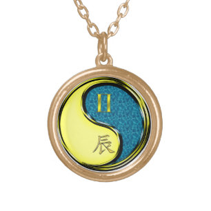 Gemini & Water Dragon Gold Plated Necklace